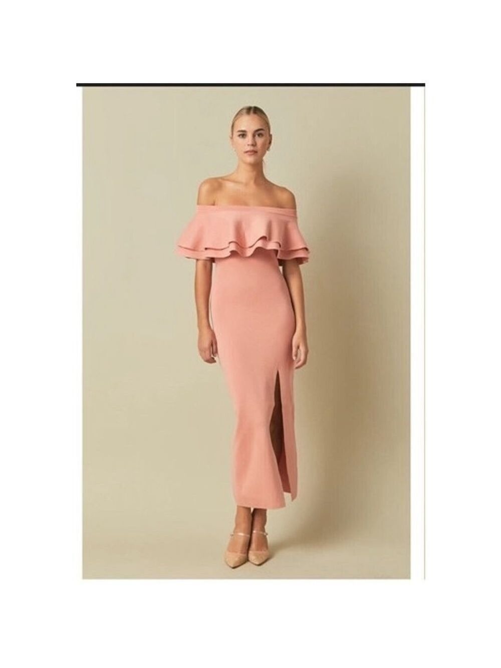Women's Endless Rose Coral Off-Shoulder Ruffle Midi Dress S